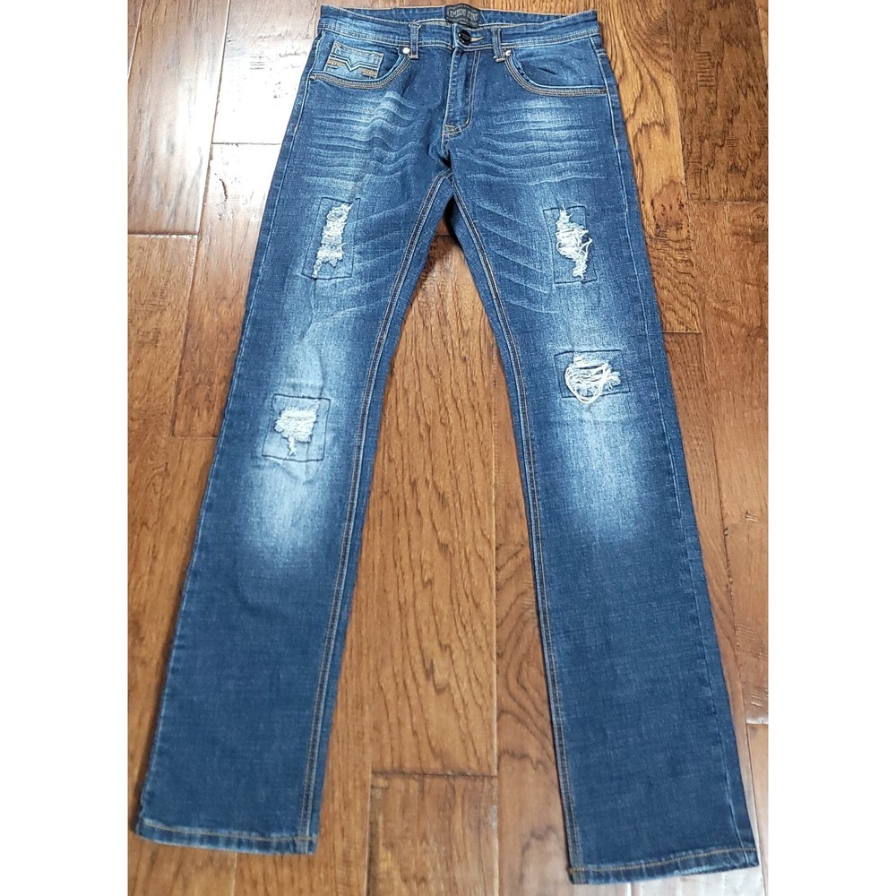 Lamasini Women's Blue Distressed‎ Straight Leg Denim Jeans Size 30x32